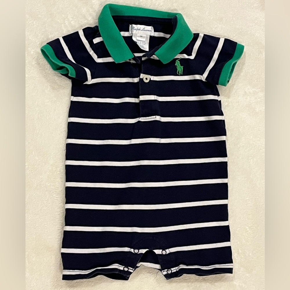 Ralph Lauren Navy and White Striped Polo Romper